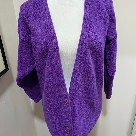 Vintage Eileen Fisher Bright Purple Cardigan Sweater Size 1 Cotton Boucle - Picture 5 of 11